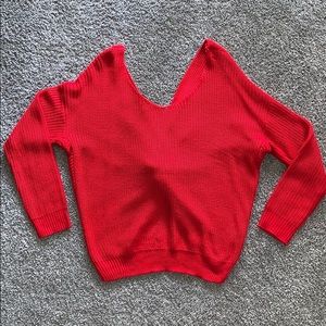 Red knot twist sweater. Can be worn either back